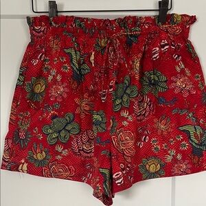 Ulla Johnson Red Floral High Waist Shorts